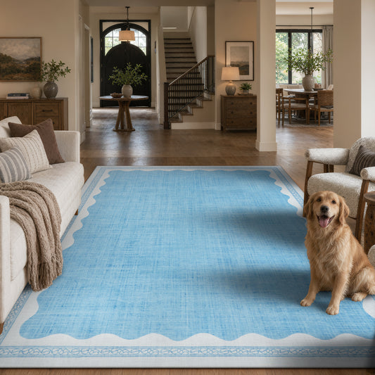 Lahome Modern Minimalism Rug for Living Room ,Scalloped Area Rug ,Non Slip Machine Washable Rugs ,Solid Rug Low Pile Boho Rug for Bedroom Dining Room Office Farmhouse