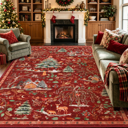 Wonnitar Christmas Washable Rug, Non Slip Christmas Entryway Area Rug, Soft Xmas Living Room Throw Rug, Ultra Thin Indoor Floor Carpet for Kitchen Bedroom Holiday Decor