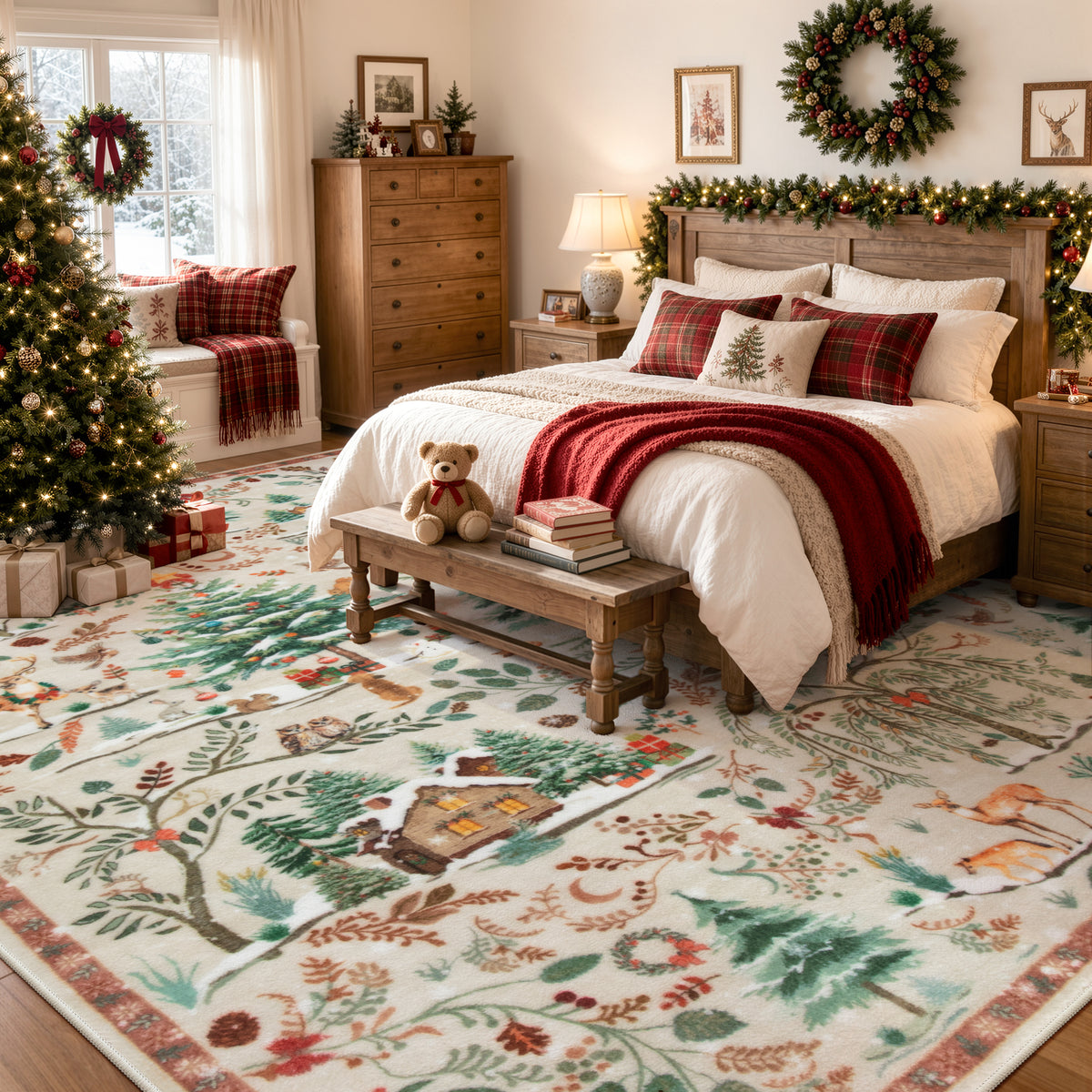 Wonnitar Christmas Washable Rug, Non Slip Christmas Entryway Area Rug, Soft Xmas Living Room Throw Rug, Ultra Thin Indoor Floor Carpet for Kitchen Bedroom Holiday Decor