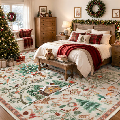 Wonnitar Christmas Washable Rug, Non Slip Christmas Entryway Area Rug, Soft Xmas Living Room Throw Rug, Ultra Thin Indoor Floor Carpet for Kitchen Bedroom Holiday Decor