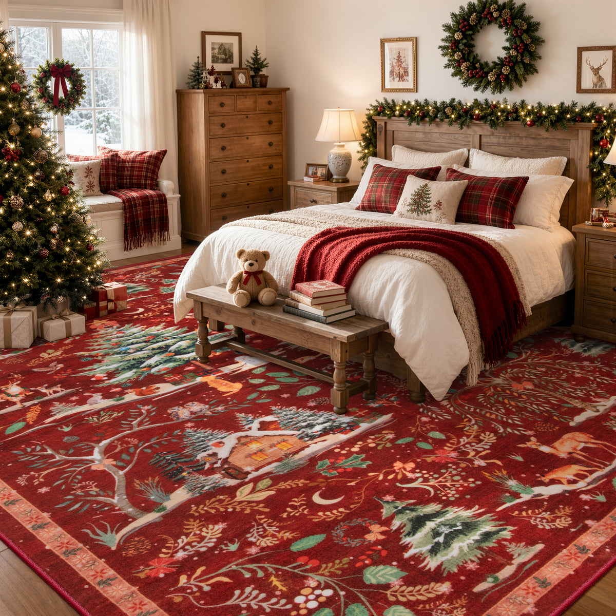 Wonnitar Christmas Washable Rug, Non Slip Christmas Entryway Area Rug, Soft Xmas Living Room Throw Rug, Ultra Thin Indoor Floor Carpet for Kitchen Bedroom Holiday Decor
