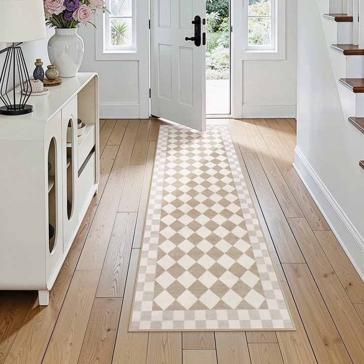 Wonnitar Checkered Area Rug, Washable Checkerboard Rug for Living Room, Non Slip Soft Low Pile Geometric Indoor Carpet for Bedroom, Nursery, Office
