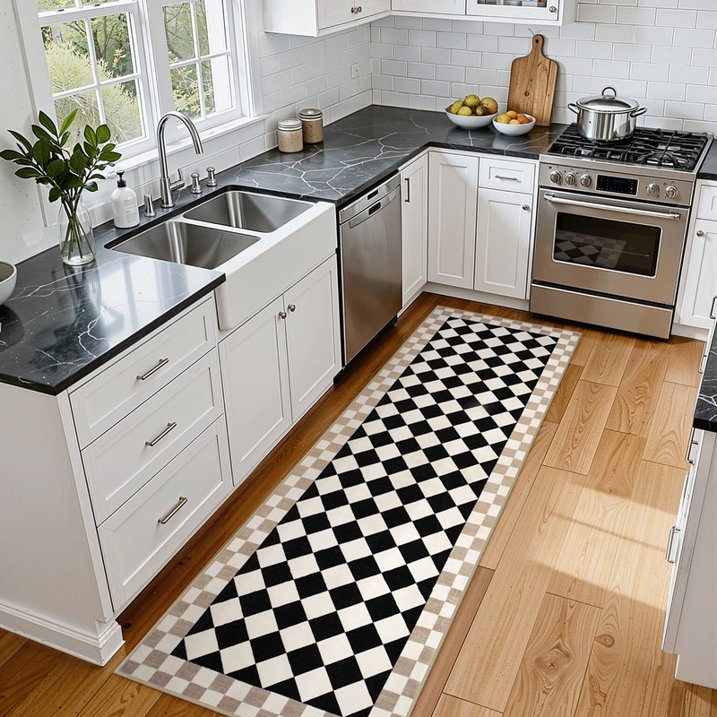 Wonnitar Checkered Area Rug, Washable Checkerboard Rug for Living Room, Non Slip Soft Low Pile Geometric Indoor Carpet for Bedroom, Nursery, Office