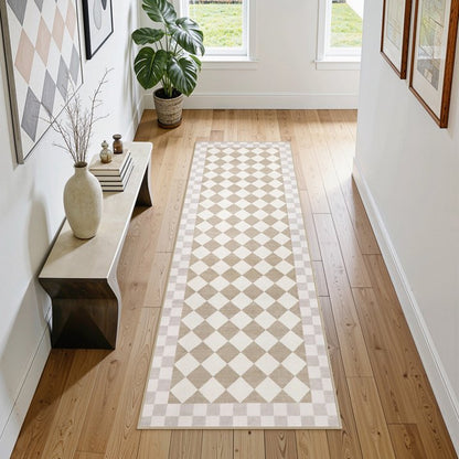 Wonnitar Checkered Area Rug, Washable Checkerboard Rug for Living Room, Non Slip Soft Low Pile Geometric Indoor Carpet for Bedroom, Nursery, Office