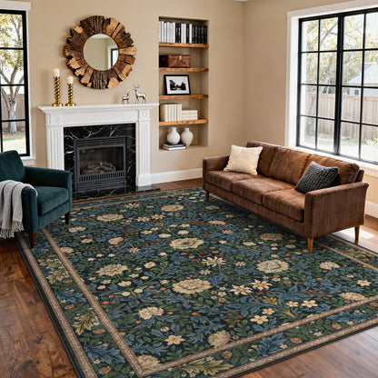 Lahome Non-Slip Washable Area Rug, Boho Floral Vintage Low-Pile Carpet for Living Room Bedroom Dining Room and Office, Stain Resistant Soft Indoor Mat