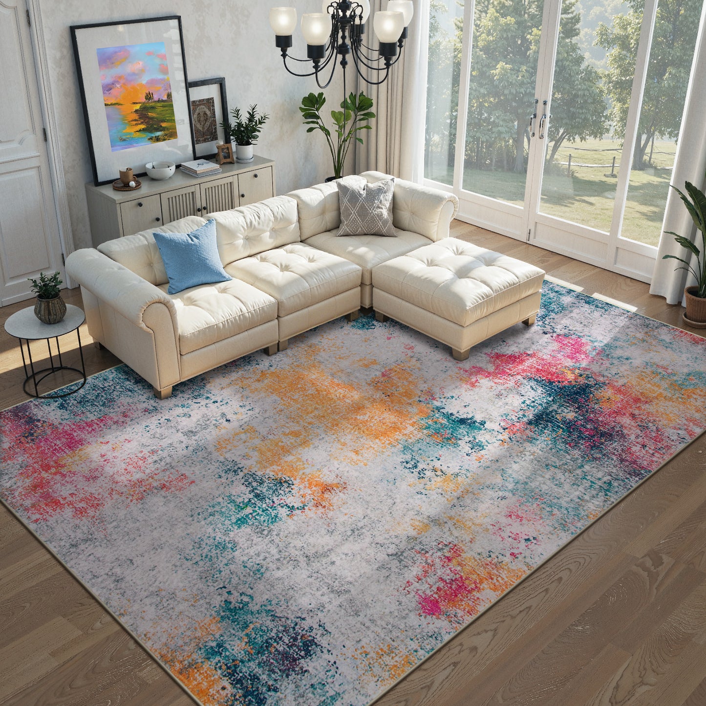 RUG ROBOT Abstract Living Room Rug, Soft Modern Washable Area Rugs for Bedroom Non Slip, Ultra Thin Foldable Low Pile Carpet for Dining Room Kitchen Bathroom Office