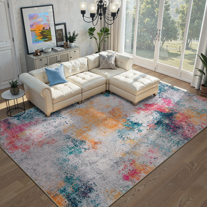 RUG ROBOT Abstract Living Room Rug, Soft Modern Washable Area Rugs for Bedroom Non Slip, Ultra Thin Foldable Low Pile Carpet for Dining Room Kitchen Bathroom Office