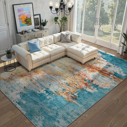 RUG ROBOT Abstract Living Room Rug, Soft Modern Washable Area Rugs for Bedroom Non Slip, Ultra Thin Foldable Low Pile Carpet for Dining Room Kitchen Bathroom Office