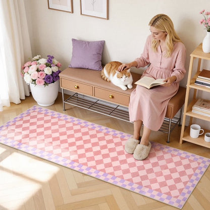 Wonnitar Checkered Area Rug, Washable Checkerboard Rug for Living Room, Non Slip Soft Low Pile Geometric Indoor Carpet for Bedroom, Nursery, Office