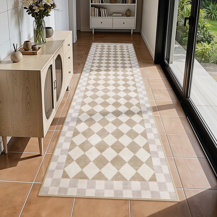 Wonnitar Checkered Area Rug, Washable Checkerboard Rug for Living Room, Non Slip Soft Low Pile Geometric Indoor Carpet for Bedroom, Nursery, Office