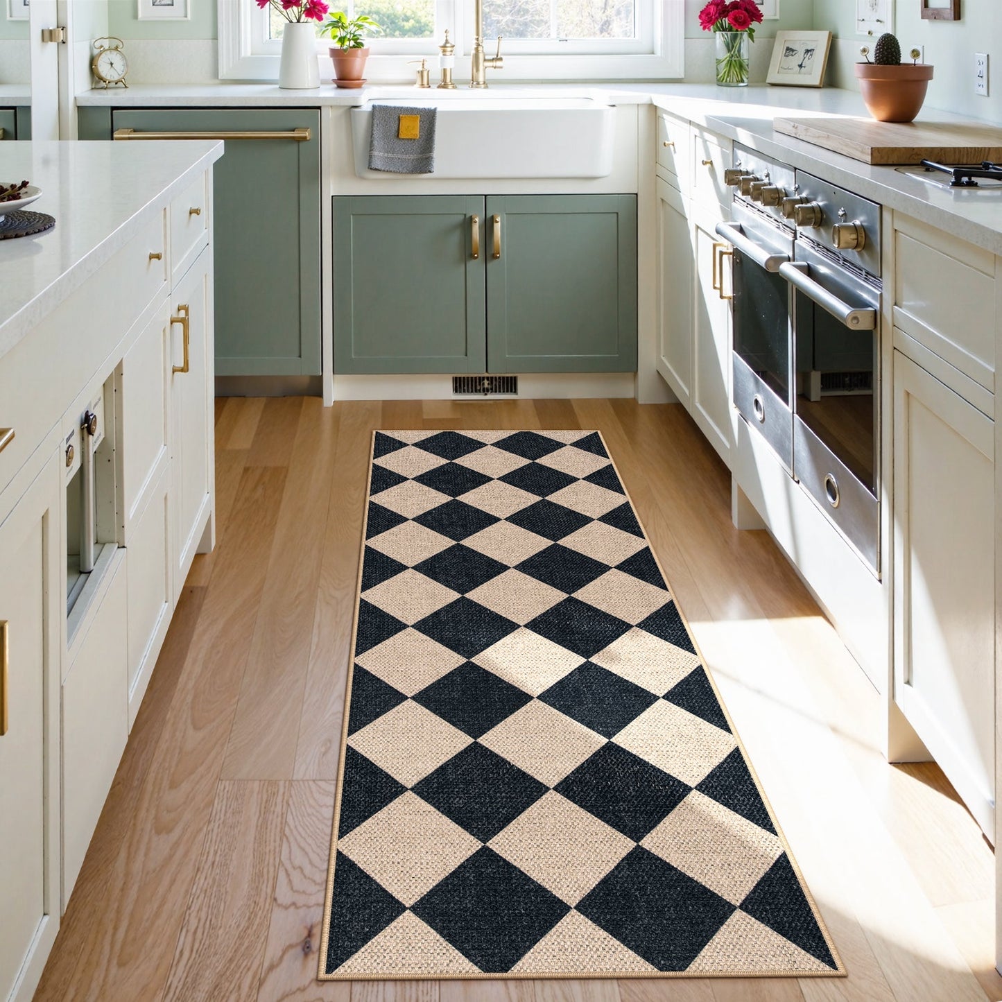 SUNDEREY Modern Geometric Area Rug,Large Washable Living Room Rug,Checkerboard Indoor Outdoor Carpet, Farmhouse Checkered Non Slip Black Carpet for Dining Room Table Apartment Walmart Walmart 2'x6' Black/ Coline