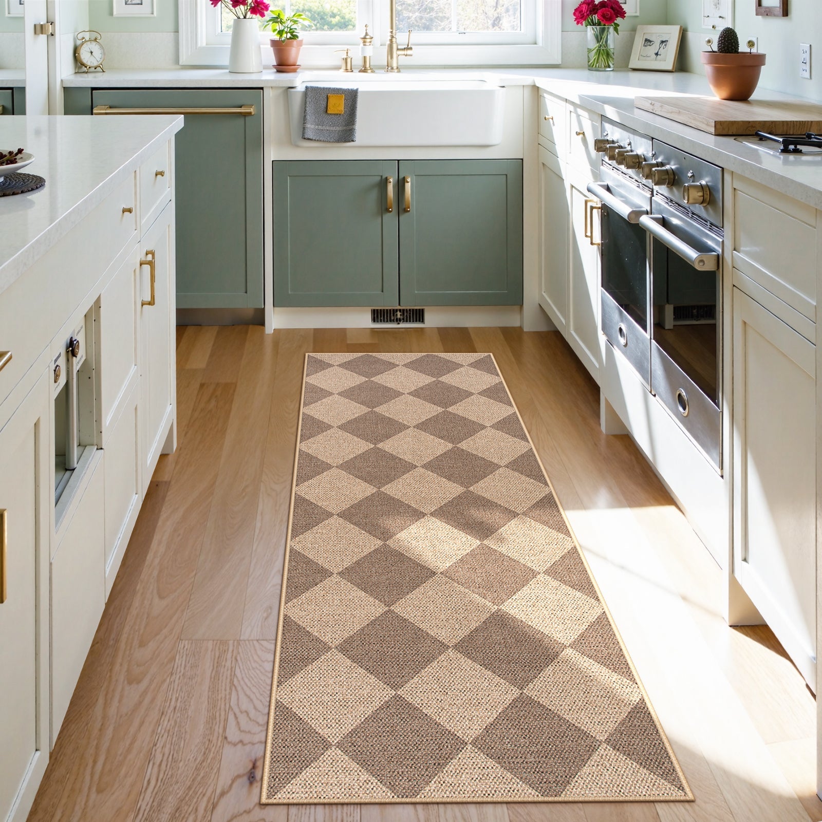SUNDEREY Modern Geometric Area Rug,Large Washable Living Room Rug,Checkerboard Indoor Outdoor Carpet, Farmhouse Checkered Non Slip Black Carpet for Dining Room Table Apartment Walmart Walmart 2'x6' Khaki/ Coline