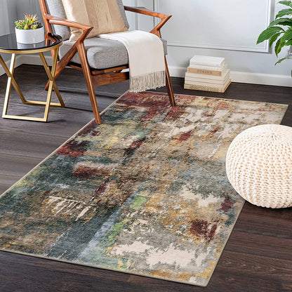 Moynesa Modern Abstract Round Rug,Gray Kitchen Rugs Soft Bedroom Circle Rugs Washable Living Room Mat, Contemporary Large Indoor Office Carpet for Mudroom Kitchen Apartment Basement