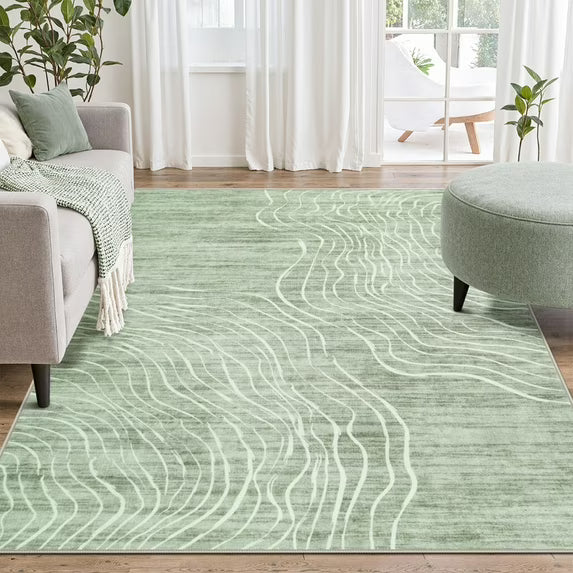 RUG ROBOT Abstract Area Rugs for Living Room, Soft Washable Rugs for Bedroom, Non-Slip Modern Wave Striped Large Accent Carpet for Dining Room Kitchen Nursery