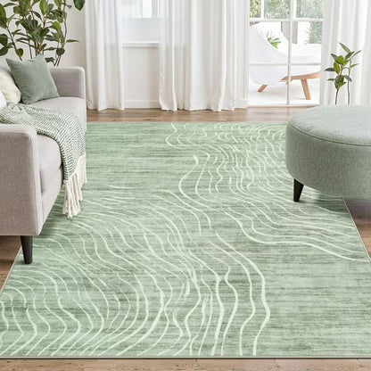 RUG ROBOT Abstract Area Rugs for Living Room, Soft Washable Rugs for Bedroom, Non-Slip Modern Wave Striped Large Accent Carpet for Dining Room Kitchen Nursery