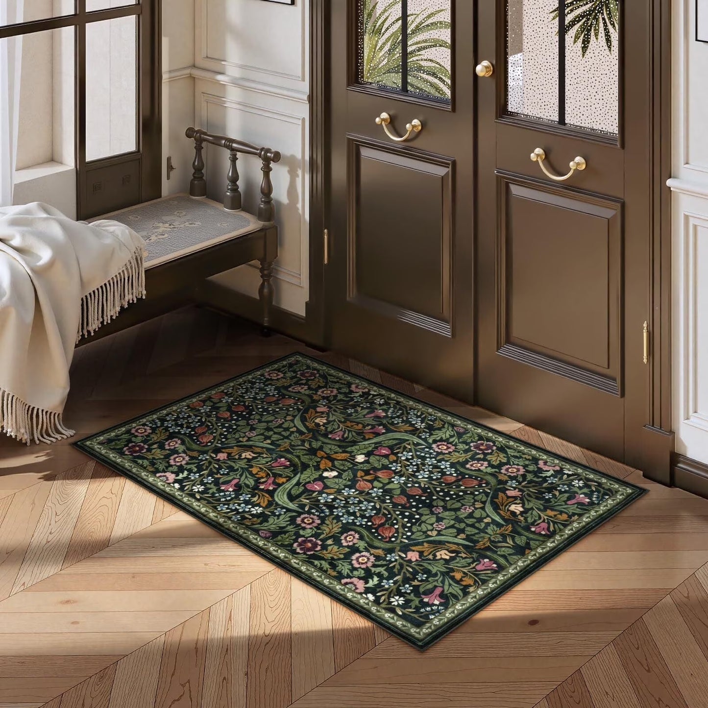 Lahome Floral Washable Rug, Large Rugs for Living Room, Soft Boho Bedroom Rugs, Non Slip Botanical Ultra Thin Floor Carpet for Dining Room Nursery