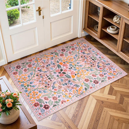 Lahome Floral Washable Rug, Large Rugs for Living Room, Soft Boho Bedroom Rugs, Non Slip Botanical Ultra Thin Floor Carpet for Dining Room Nursery