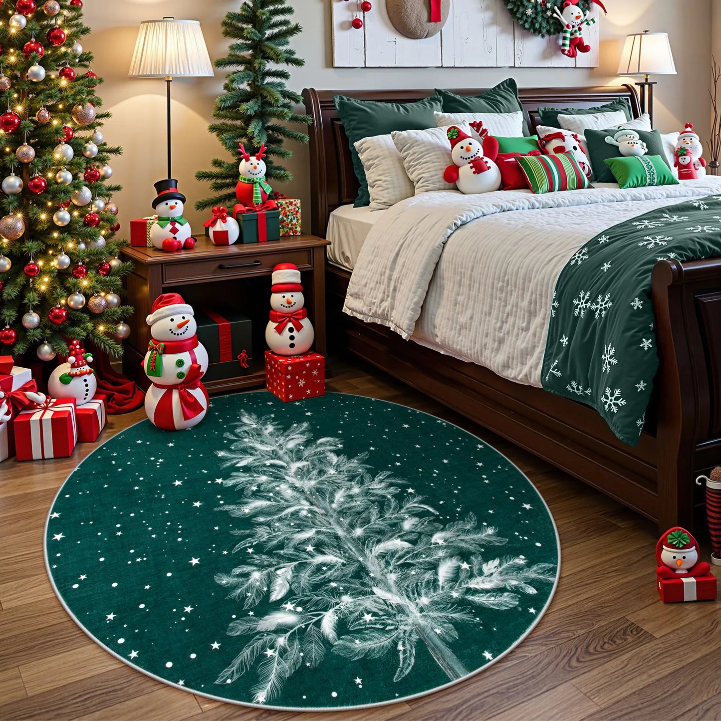 Lahome Christmas Round Rug Area Rug Red Christmas Tree Rug Washable Rug Indoor Carpet Decorative Circle Rug Round Non Slip Soft Rug Holiday Decor for Kitchen Bedroom Nursery