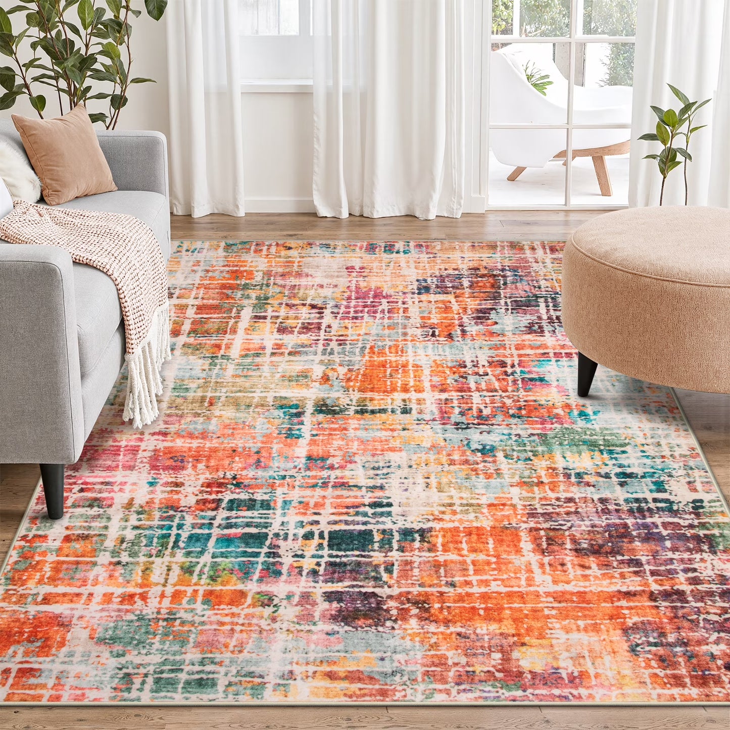 RUG ROBOT Abstract Living Room Rug, Soft Washable Area Rugs for Bedroom Non Slip, Ultra Thin Low Pile Modern Large Carpet for Dining Room Office Kitchen