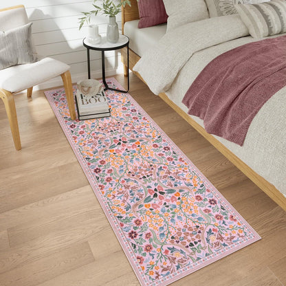 Lahome Floral Washable Rug, Large Rugs for Living Room, Soft Boho Bedroom Rugs, Non Slip Botanical Ultra Thin Floor Carpet for Dining Room Nursery
