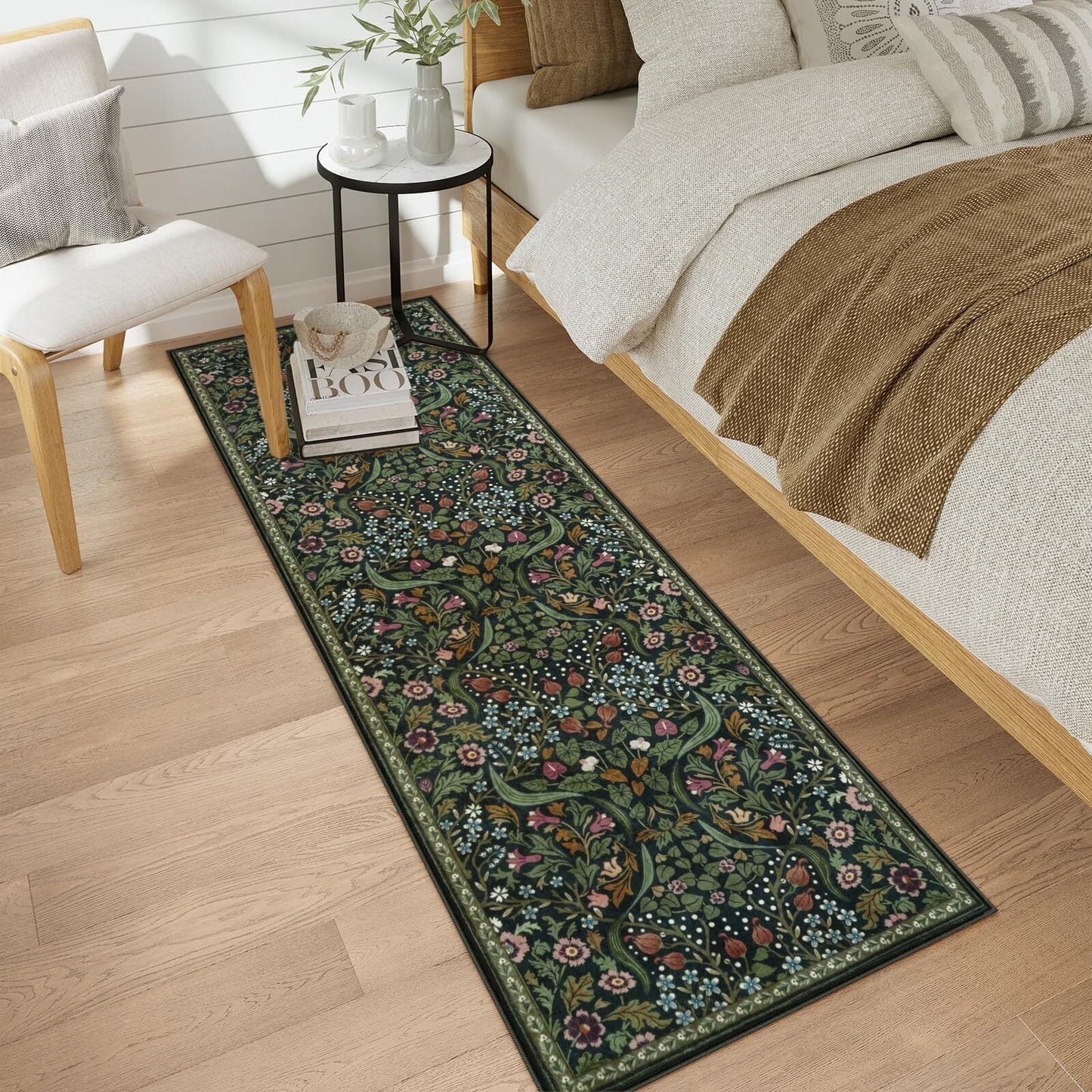 Lahome Floral Washable Rug, Large Rugs for Living Room, Soft Boho Bedroom Rugs, Non Slip Botanical Ultra Thin Floor Carpet for Dining Room Nursery
