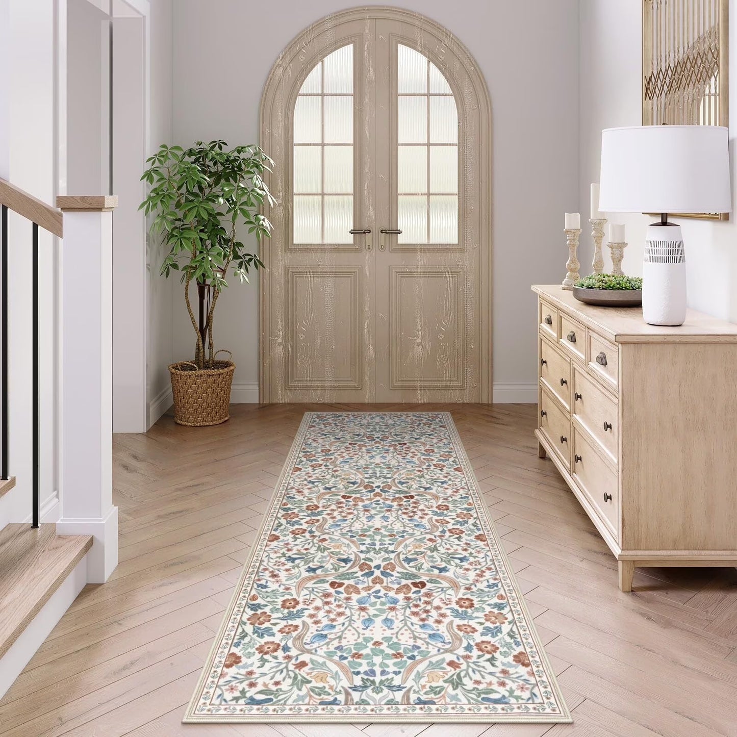 Lahome Floral Washable Rug, Large Rugs for Living Room, Soft Boho Bedroom Rugs, Non Slip Botanical Ultra Thin Floor Carpet for Dining Room Nursery
