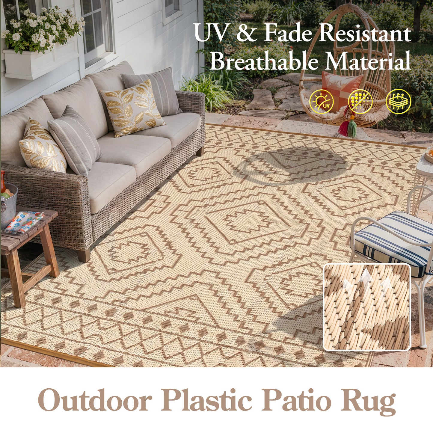 RUG ROBOT Waterproof Outdoor Rug, Reversible Plastic Straw Outside Carpet for Backyard, Moroccan Indoor Outdoor Rug for Camping, Garden, Balcony, Camping & RV