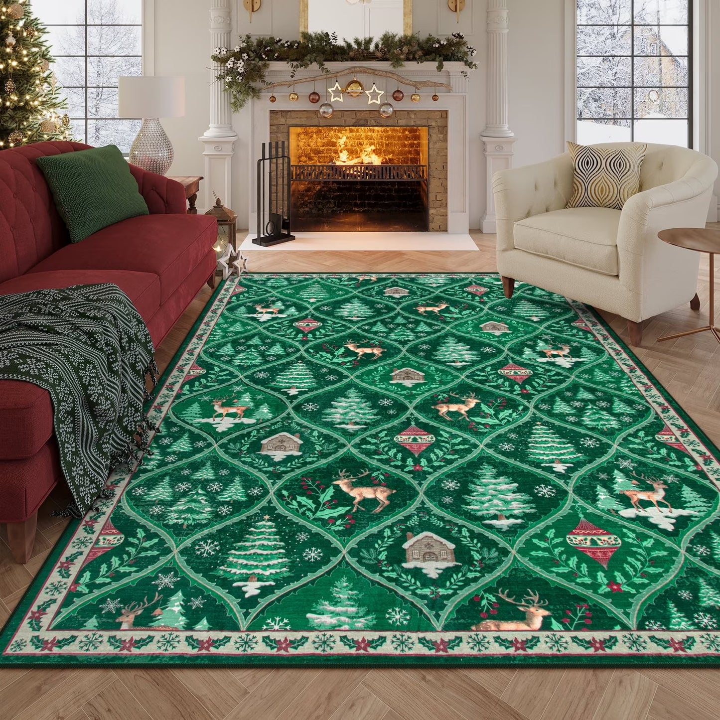 Moynesa Christmas Runner Rugs for Hallway, Washable Kitchen Rug Carpet Runner,Non-Slip Low Pile Soft Winter Moroccan Holiday Xmas Decor Modern Mat for Entrance Bedroom Laundry
