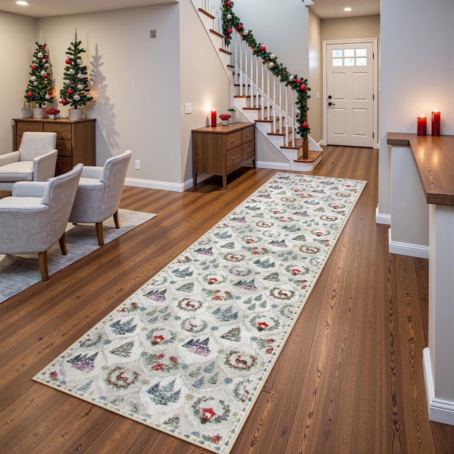 Moynesa Christmas Area Rug for Living Room, Large Rug Xmas Tree Modern Rug Kitchen Rug Washable Rug Non Slip Moroccan Carpet Holiday Decor Soft Accent Rug for Bedroom Dining Room