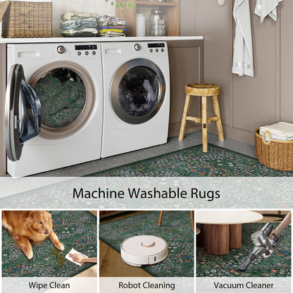 Lahome Floral Area Rugs – Soft Washable for Living Room & Bedroom, Boho Non Slip Low Pile Large Throw Carpet, Forest Stain Resistant, Ideal for Farmhouse Dining Room Office