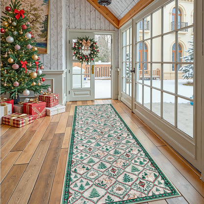 Moynesa Christmas Runner Rugs for Hallway, Washable Kitchen Rug Carpet Runner,Non-Slip Low Pile Soft Winter Moroccan Holiday Xmas Decor Modern Mat for Entrance Bedroom Laundry