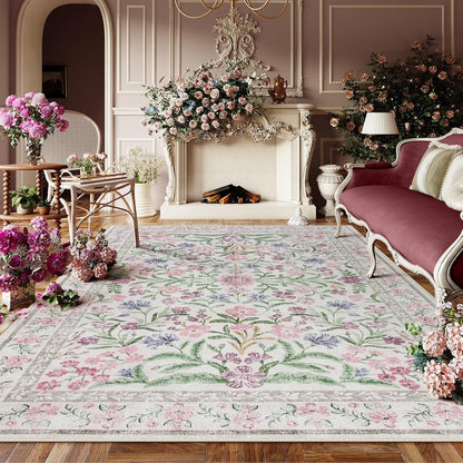 Moynesa Boho Green Area Rugs Living Room, Washable Floral Large Area Rugs for Bedroom, Soft Non-Slip Thin Rug for Nursery Kids Playroom Home