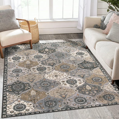Moynesa Area Rug for Living Room Indoor Non-Slip Moroccan Trellis Washable Mat Large Oriental Accent Throw Rug for Kitchen Entryway Bathroom Bedroom Office Carpet