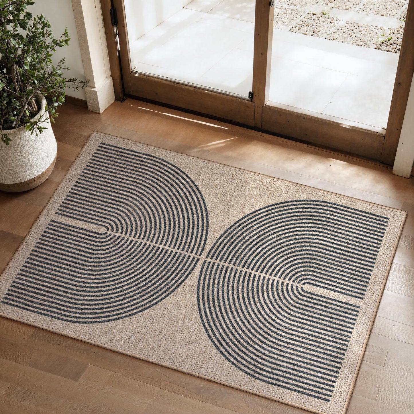 RUG ROBOT Modern Rainbow Easy Jute Rug, Patio Rug Washable Rugs for Entryway Farmhouse Area Rug, Non Slip Indoor Door Mat Contemporary Throw Rug for Laundry Guestroom Room Patio Decor