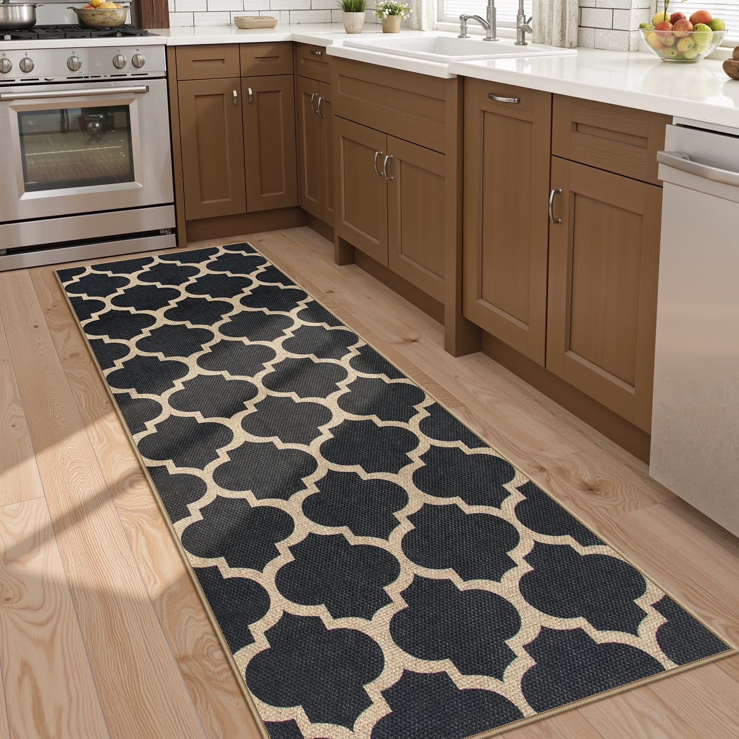 SUNDEREY Modern Geometric Area Rug, Washable Bedroom Rug,Easy Jute Indoor Outdoor Carpet, Farmhouse Checkered Non Slip Black Carpet for Office Couch Entrance Kitchen