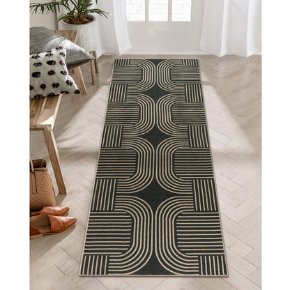 RUG ROBOT Modern Geometric Area Rugs for Living Room, Washable Easy Jute Black Indoor Outdoor Rugs for Entryway Non Slip, Farmhouse Accent Carpet for Bedroom Patio Courtyard