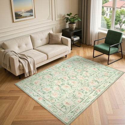 Lahome Decor Floral Living Room Rugs,Boho Area Rug for Bedroom Machine Washable Rug- Non-Slip Soft Indoor Carpet, Stain Resistant Low Pile for Farmhouse,Dining Room,Office