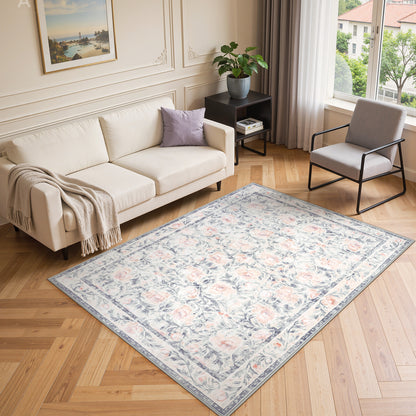 Lahome Decor Floral Living Room Rugs,Boho Area Rug for Bedroom Machine Washable Rug- Non-Slip Soft Indoor Carpet, Stain Resistant Low Pile for Farmhouse,Dining Room,Office