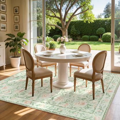 Lahome Decor Floral Living Room Rugs,Boho Area Rug for Bedroom Machine Washable Rug- Non-Slip Soft Indoor Carpet, Stain Resistant Low Pile for Farmhouse,Dining Room,Office