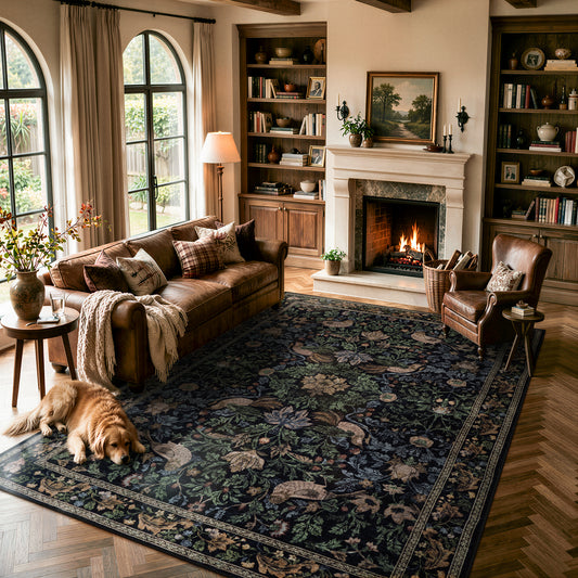 Lahome Decor Floral Area Rug for Living Room ,Area Rug ,Non Slip Machine Washable Rugs ,Vintage Rug Low Pile Boho Bird Rug for Bedroom Dining Room Office Farmhouse