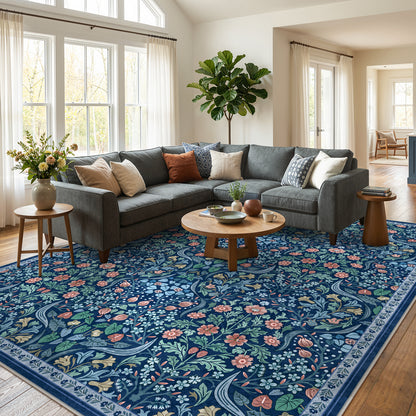 Lahome Washable Area Rug, Floral Rugs for Living Room, Non-Slip Soft Ultra Thin Boho Carpet for Bedroom Dining Room Under Table, Botanical Home Office Decor