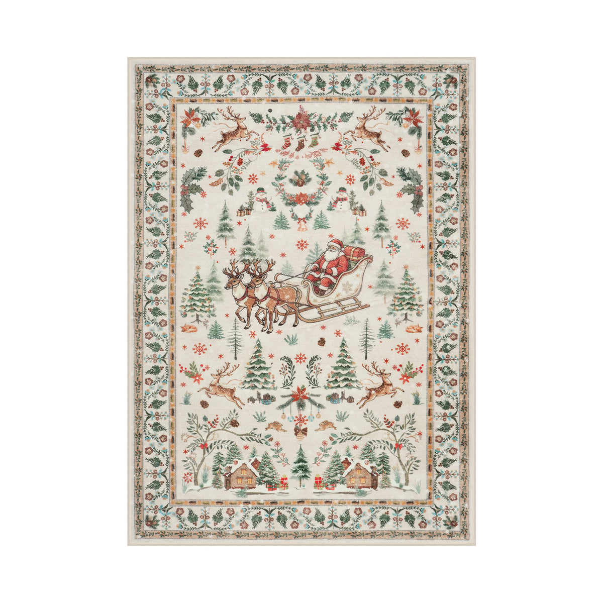 Lahome Decor  Christmas Area Rug, Washable Rug for Living Room, Non Slip Low Pile Soft Bedroom Rug Xmas Tree Elk Indoor Floor Carpet for Dining Room Winter Holiday Decor