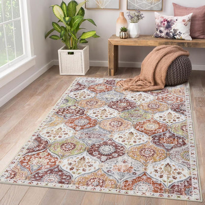 Moynesa Area Rug for Living Room Indoor Non-Slip Moroccan Trellis Washable Mat Large Oriental Accent Throw Rug for Kitchen Entryway Bathroom Bedroom Office Carpet