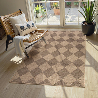 SUNDEREY Modern Geometric Area Rug,Large Washable Living Room Rug,Checkerboard Indoor Outdoor Carpet, Farmhouse Checkered Non Slip Black Carpet for Dining Room Table Apartment Walmart Walmart 3' x 5' Khaki/ Coline