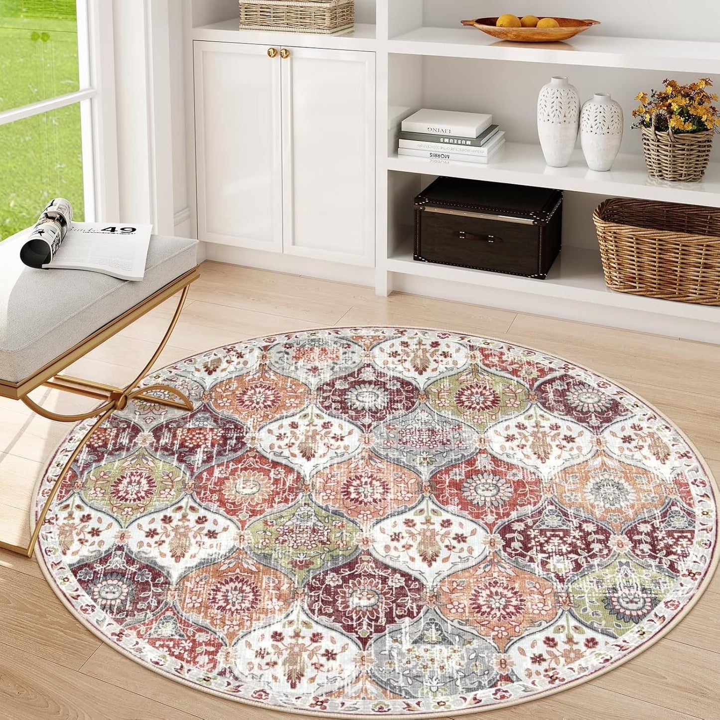 Moynesa Area Rug for Living Room Indoor Non-Slip Moroccan Trellis Washable Mat Large Oriental Accent Throw Rug for Kitchen Entryway Bathroom Bedroom Office Carpet