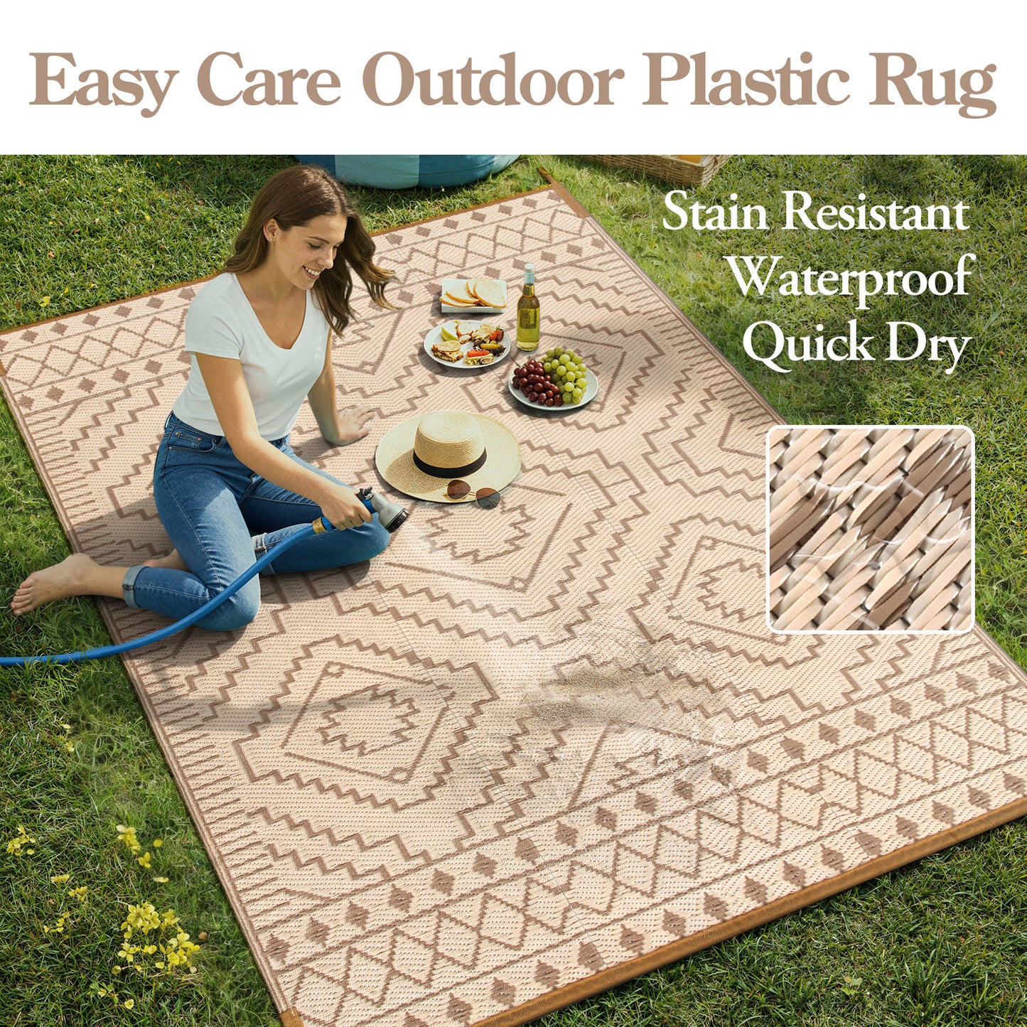 RUG ROBOT Waterproof Outdoor Rug, Reversible Plastic Straw Outside Carpet for Backyard, Moroccan Indoor Outdoor Rug for Camping, Garden, Balcony, Camping & RV