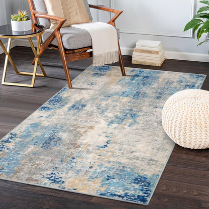Moynesa Modern Abstract Round Rug,Gray Kitchen Rugs Soft Bedroom Circle Rugs Washable Living Room Mat, Contemporary Large Indoor Office Carpet for Mudroom Kitchen Apartment Basement