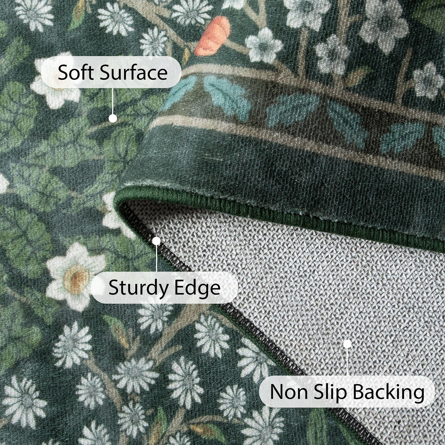 Lahome Floral Area Rugs – Soft Washable for Living Room & Bedroom, Boho Non Slip Low Pile Large Throw Carpet, Forest Stain Resistant, Ideal for Farmhouse Dining Room Office