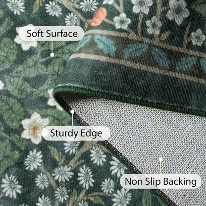 Lahome Floral Area Rugs – Soft Washable for Living Room & Bedroom, Boho Non Slip Low Pile Large Throw Carpet, Forest Stain Resistant, Ideal for Farmhouse Dining Room Office