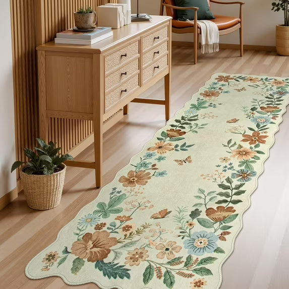 Moynesa Floral Washable Area Rugs, Soft Bedroom Large Rug for Living Room Ultra-Thin Non Slip Dining Room Rug, Stain Resistant Boho Rugs Easy Clean Throw Carpet for Office